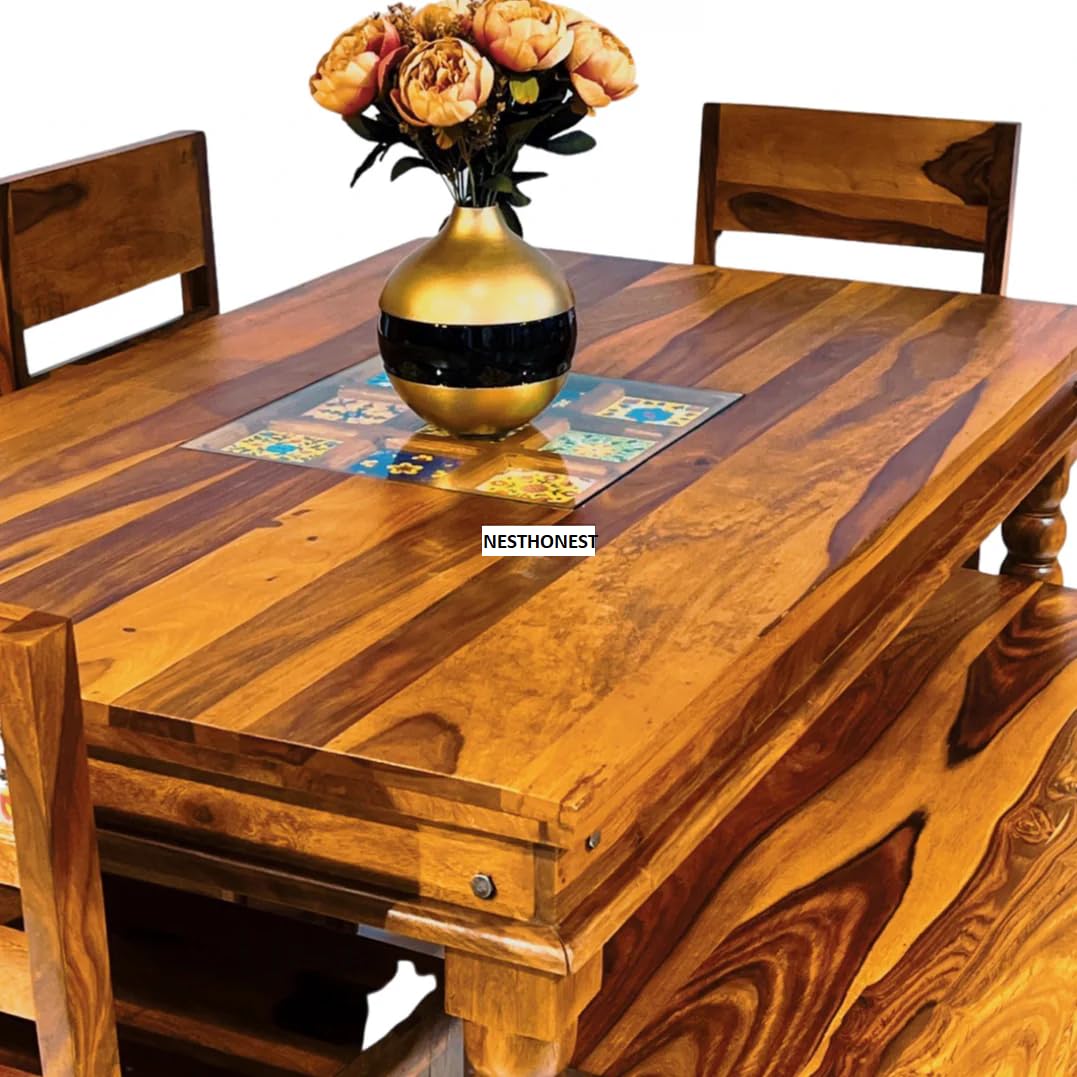 NESTHONEST Wooden 4 Seater Dining Table Only | Only Table for Dinning |  | Usage in Restaurant Dinner, Office, Cafeteria &amp; Home,...