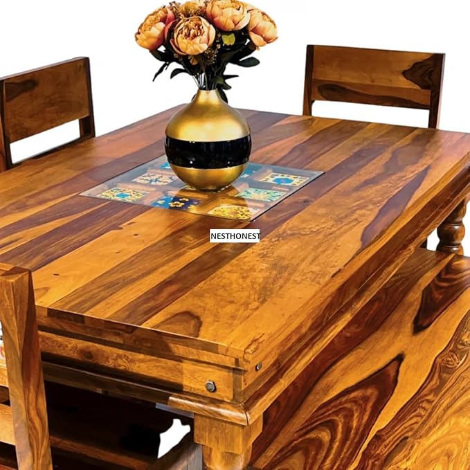 NESTHONEST Wooden 6 Seater Dining Table Only, Can Be Used in Restaurant Dinner, Office, Cafeteria & Home, Shape: Rectangular, Size: 57 X 36 X 30 Inch,...