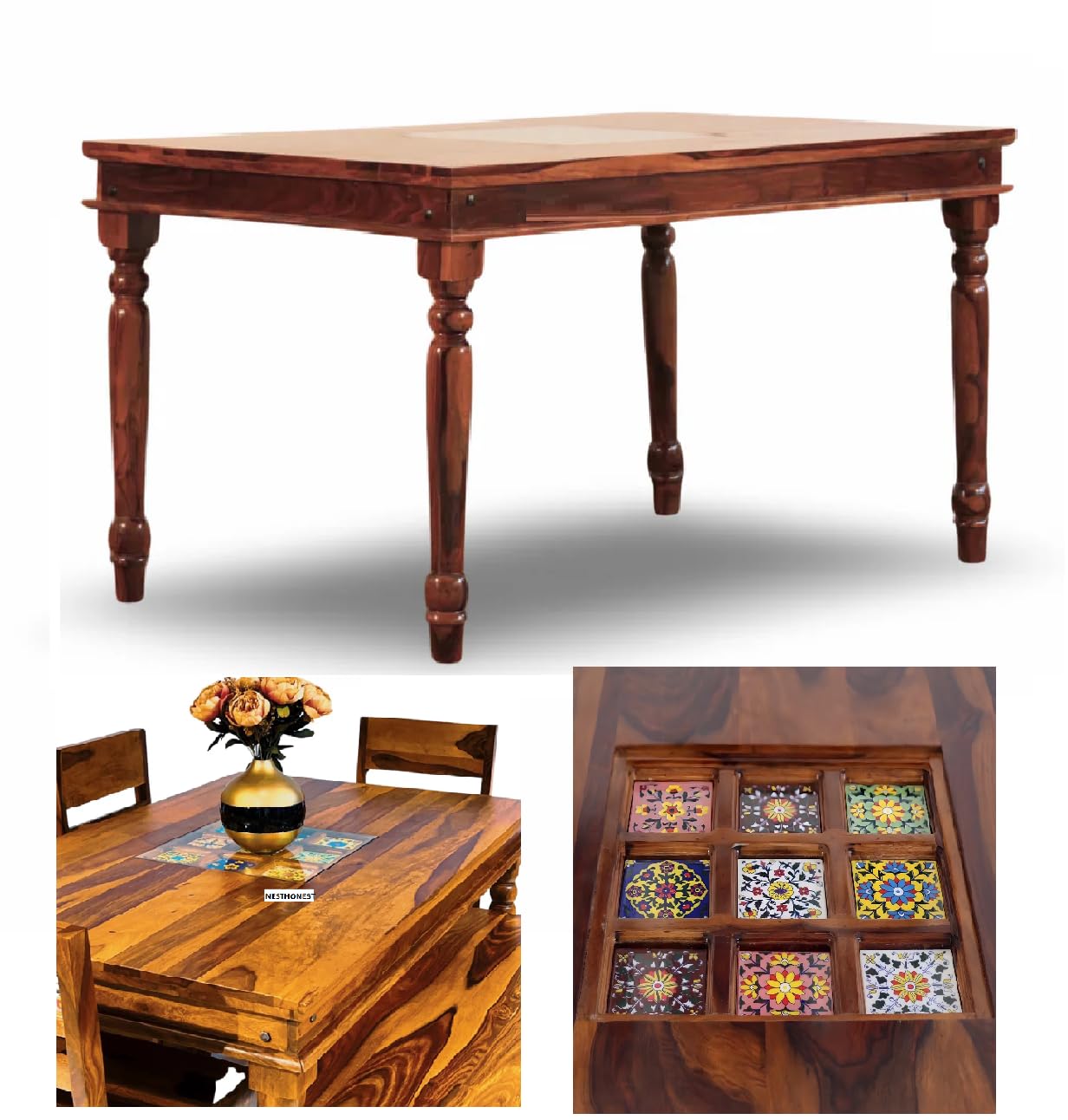 NESTHONEST Wooden 4 Seater Dining Table Only | Only Table for Dinning |  | Usage in Restaurant Dinner, Office, Cafeteria &amp; Home,...
