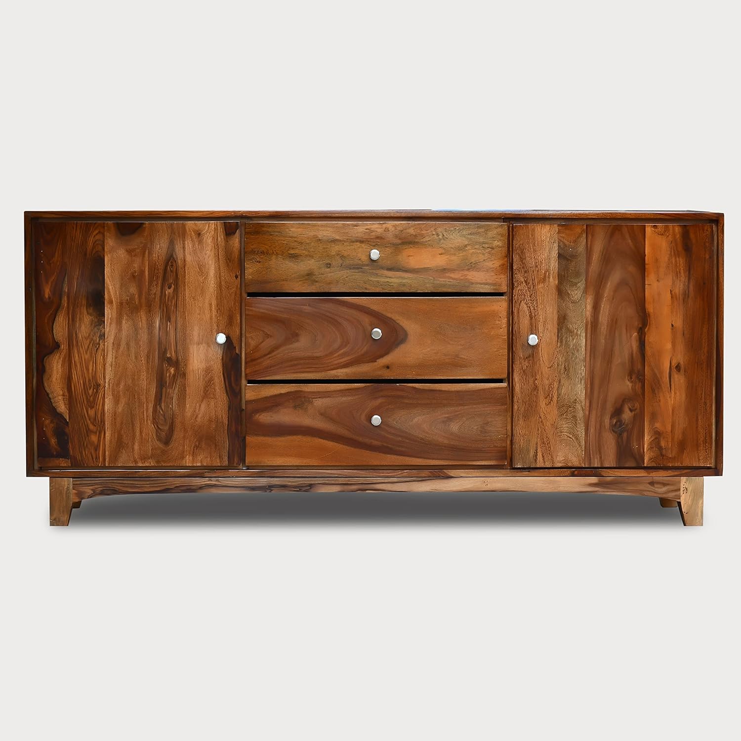 Nest Honest Solid Sheesham Wood Sideboard Tv Cabinet for Living Room | Free Standing Movable Tv Unit Side Board Table with 3 Drawer & 2 Cabinet Storage Furniture for Home | Teak Finish