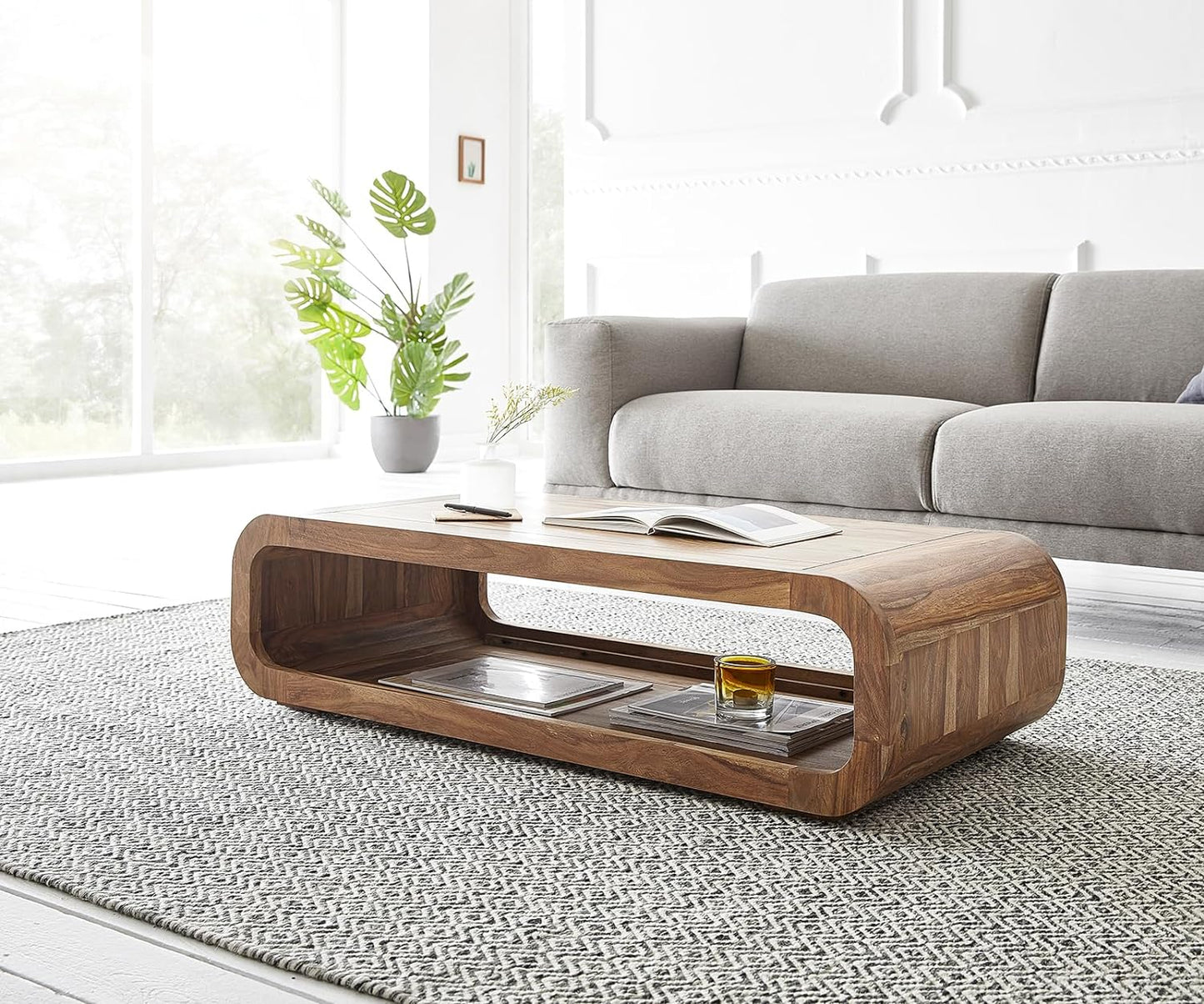 Solid Sheesham Wood Coffee Table With Round Corner