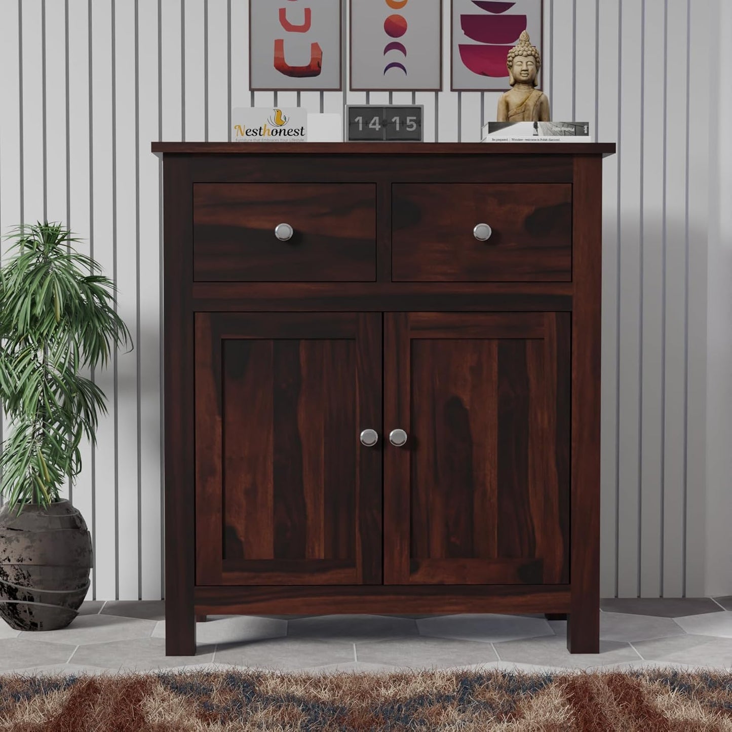 NESTHONEST Wooden Sideboard Cabinet for Living Room | Side Board with 2 Drawers & 2 Doors Cabinet Storage for Dining, Drawing and Home Office | Solid...