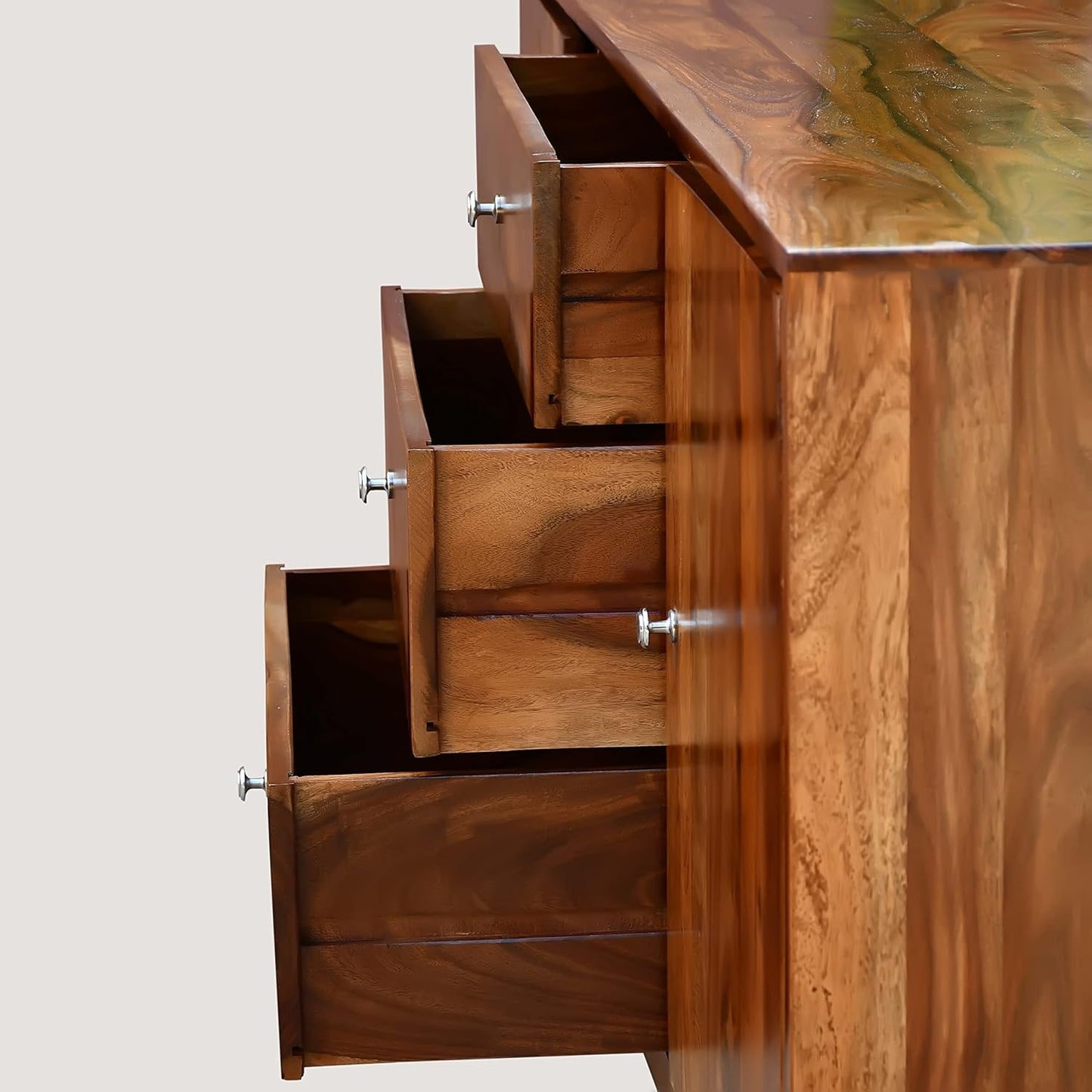 Nest Honest Solid Sheesham Wood Sideboard Tv Cabinet for Living Room | Free Standing Movable Tv Unit Side Board Table with 3 Drawer & 2 Cabinet Storage Furniture for Home | Teak Finish