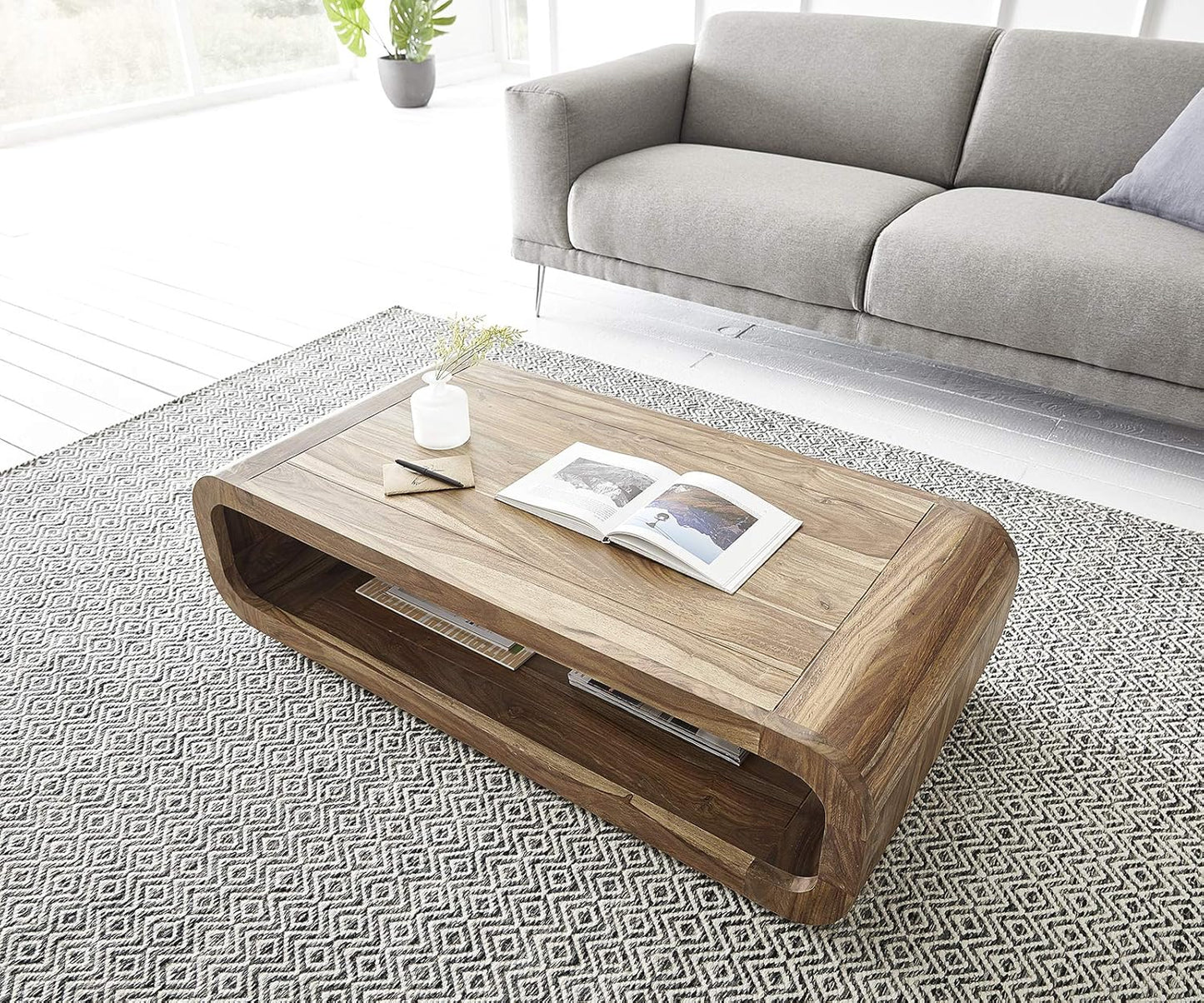 Solid Sheesham Wood Coffee Table With Round Corner