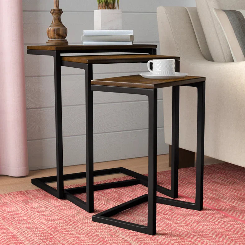 Nesting Table Sheesham Wood Top With Carbon Steel Legs