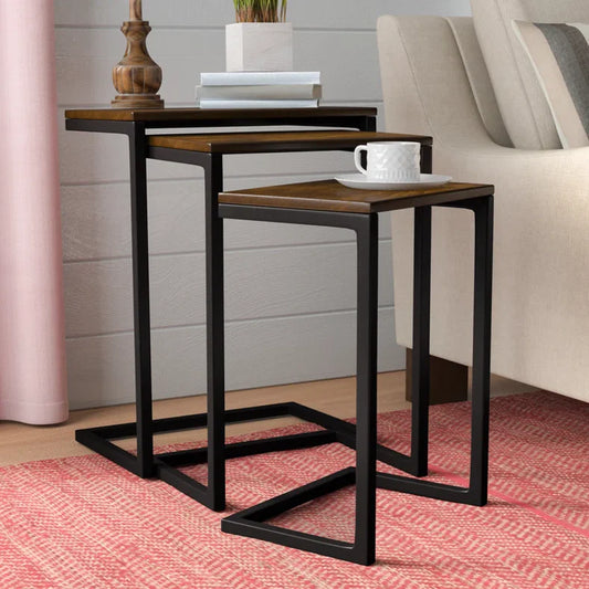 Nesting Table Sheesham Wood Top With Carbon Steel Legs