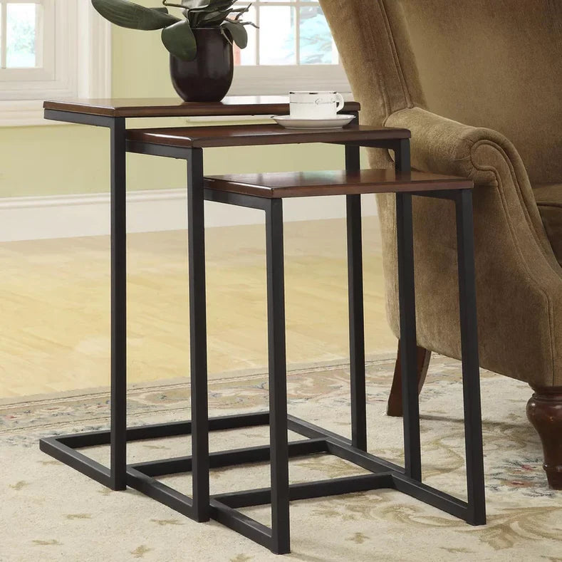 Nesting Table Sheesham Wood Top With Carbon Steel Legs