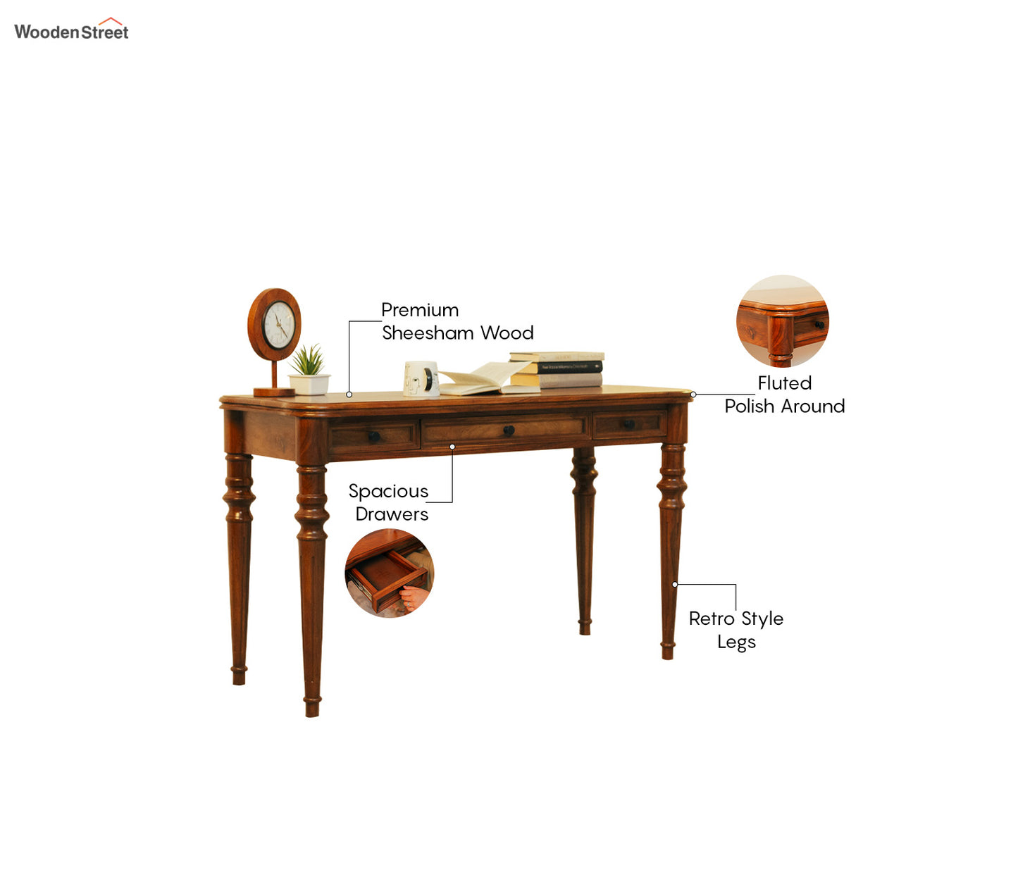 Study Table 3 Drawers Sheesham  Wood