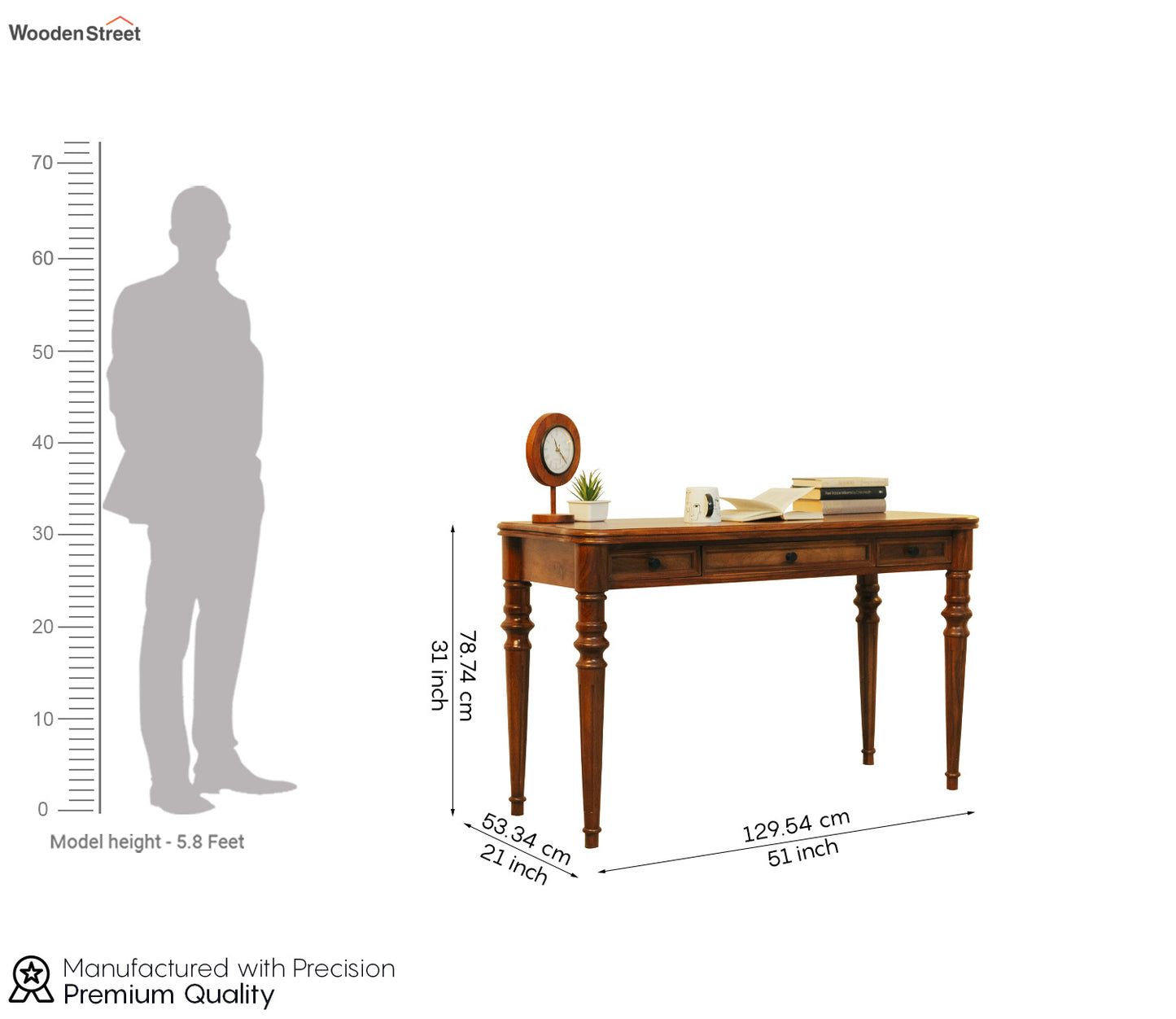 Study Table 3 Drawers Sheesham  Wood